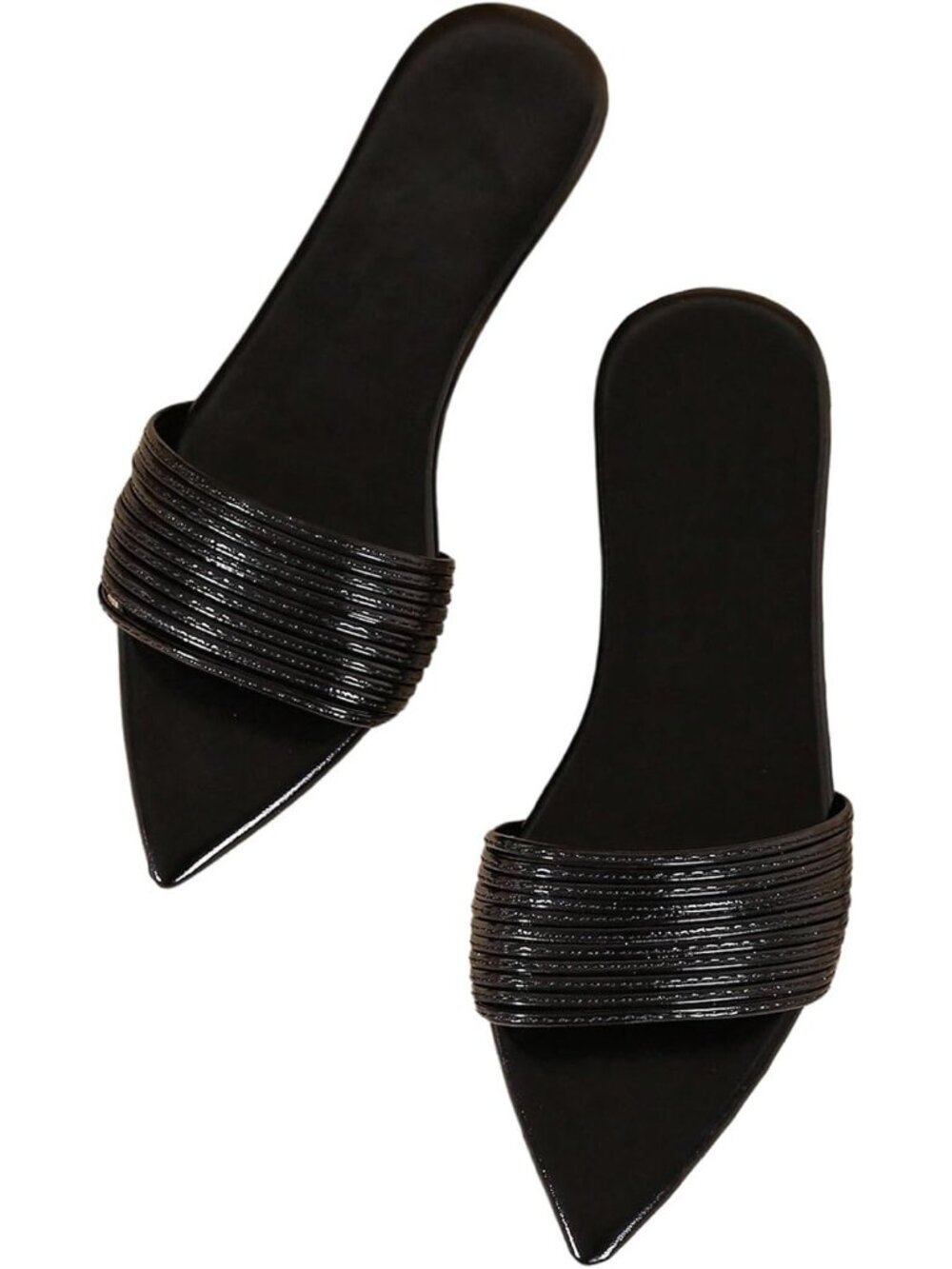 Women's Black Rhinestone Sparkly Pointed Open Toe Imported Dressy Flat Sandals